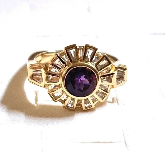 Amethyst and White Topaz Men's Ring 14kt Yellow Gold Vermeil - Picture 4 of 6